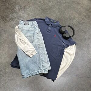 Polo Ralph Lauren Mens XL Classic Fit Polo Shirt Navy Blue Red Pony Y2K 0468